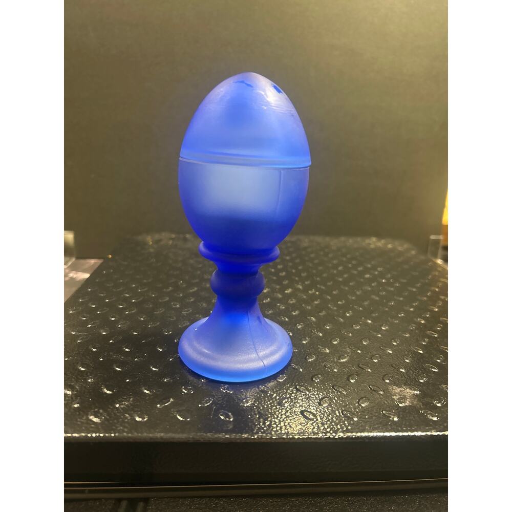 Blue Frosted Glass Egg on Pedestal - Decorative Home Accent
